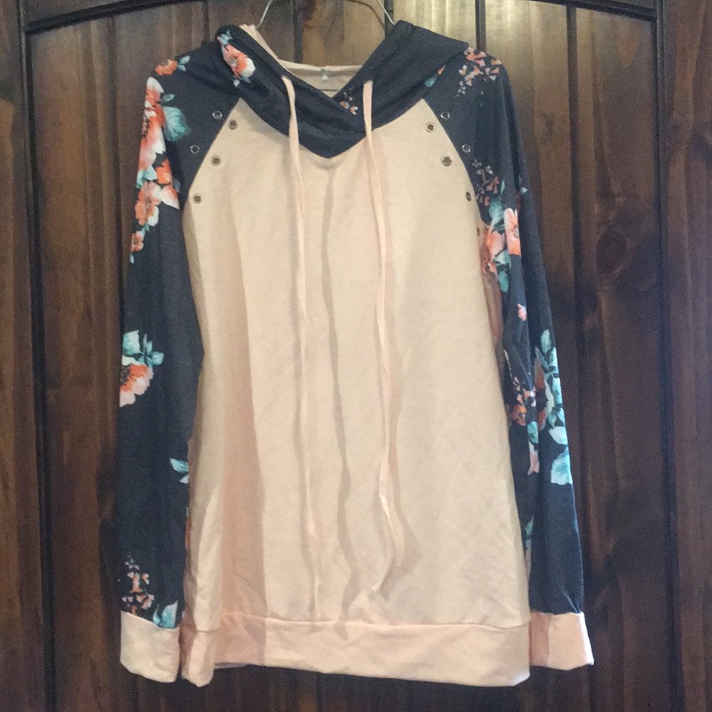 Pink and gray floral hoodie